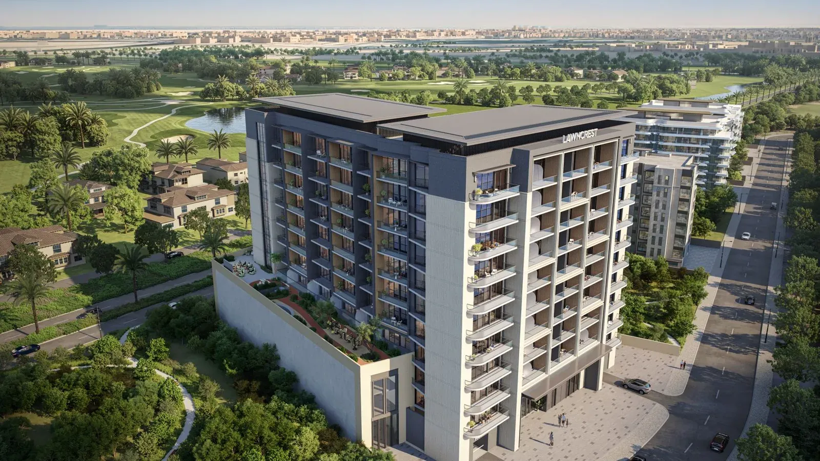 Developer’s illustration: the Lawncrest building facing the Jumeirah Golf Estates fairways